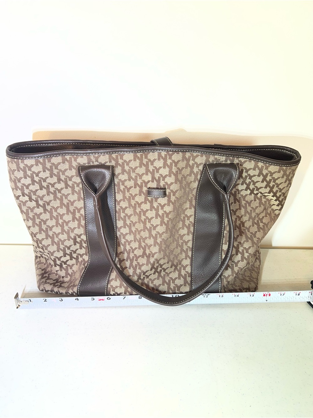 New York & Company Brown Patterned Tote with Dark Brown Trim - Picture 3 of 8